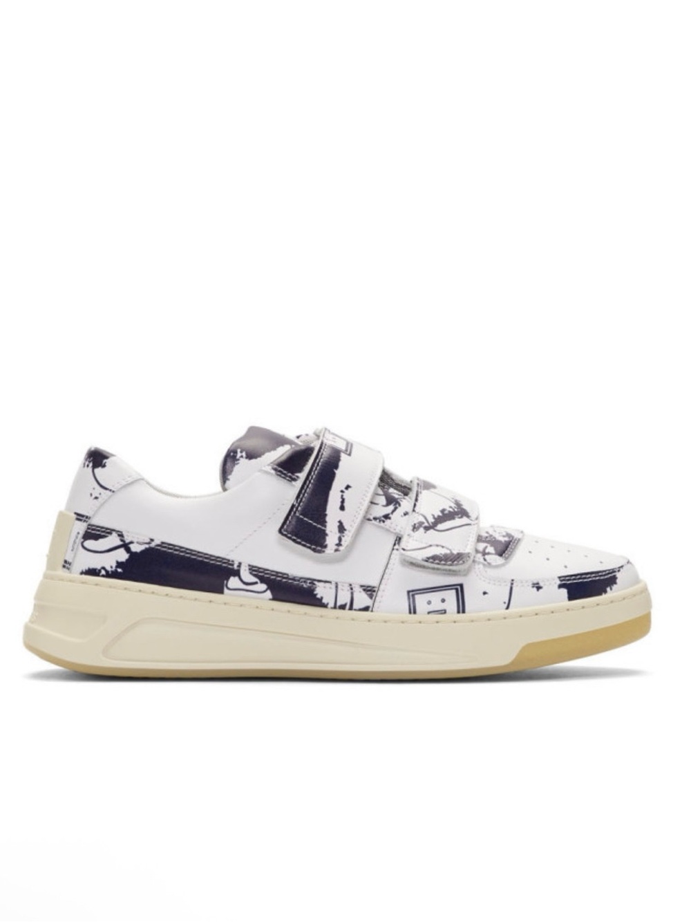 Acne Studios Map Perey Leather Blue White Graphic Velcro Strap Sneakers, 38, 7.5